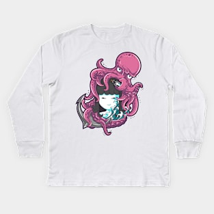 Little girl and octopus Kids Long Sleeve T-Shirt